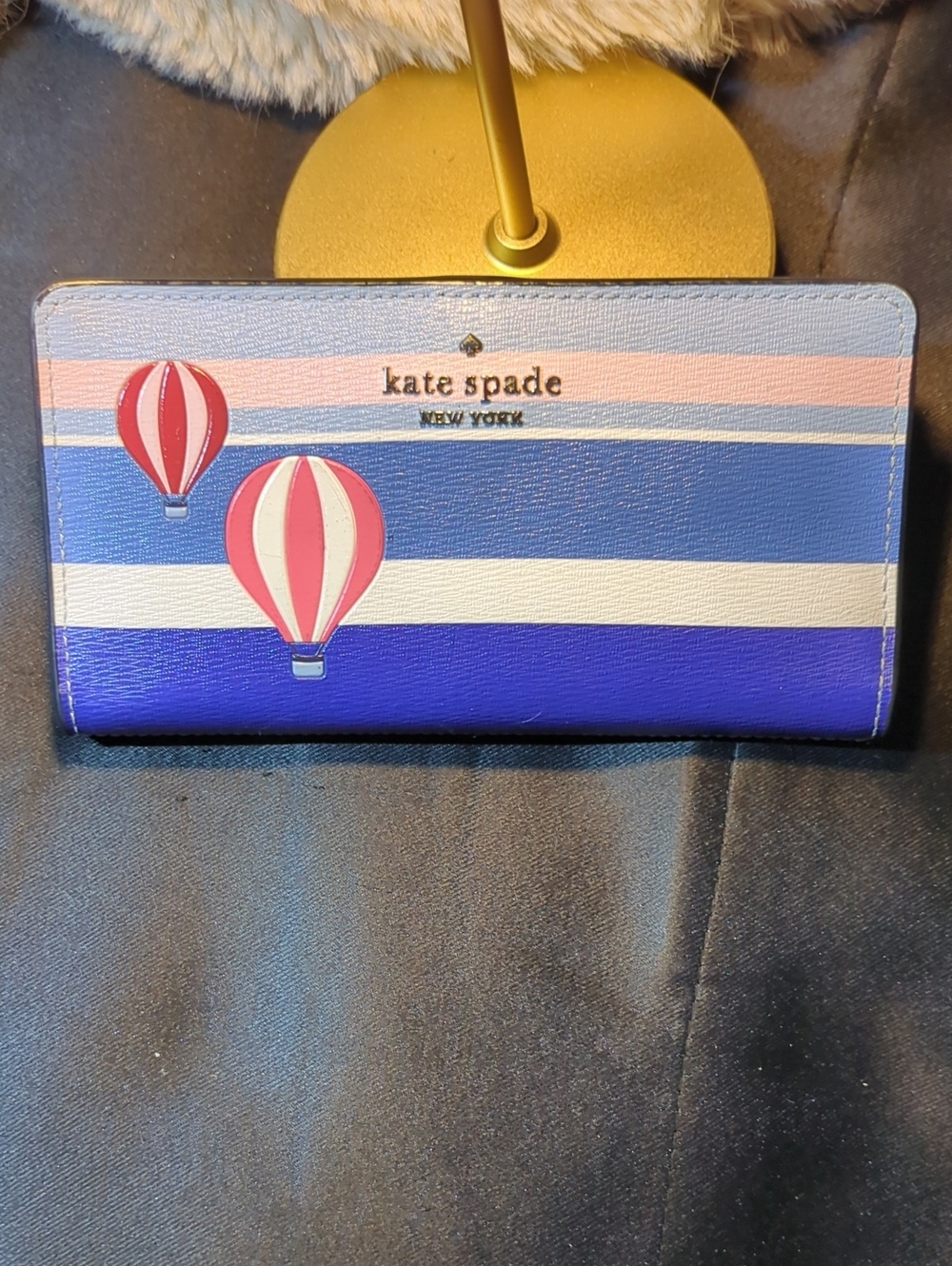 kate spade Blue,Pink & WhiteStriped Hot Air Balloon Zip Wallet NWOT NOW ONLY $75